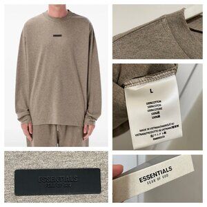 NWT NEW ESSENTIALS FEAR OF GOD Long Sleeve Tee Heather Grey (Tan) Mens SZ Large